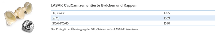 LASAK CadCam zementierte Brücken und Kappen